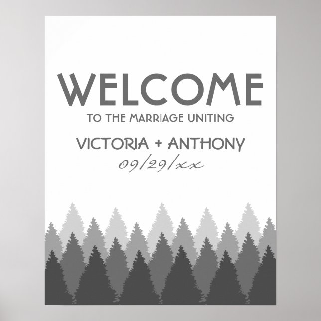 Grey Forest Range Woodland Wedding Welcome Poster (Front)