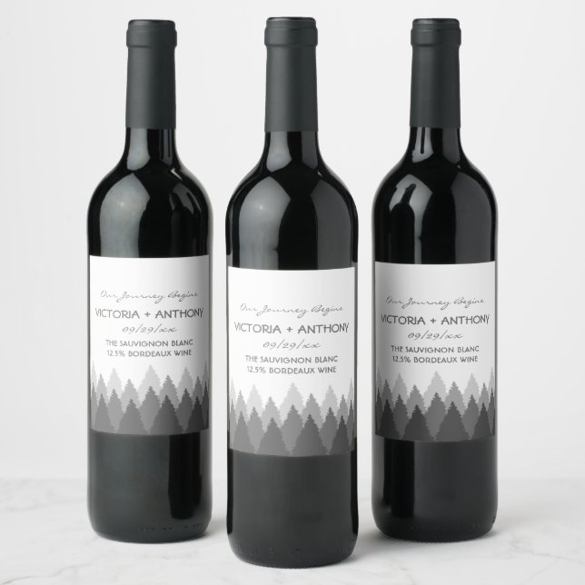 Grey Forest Range Woodland Wedding Wine Label (Bottles)