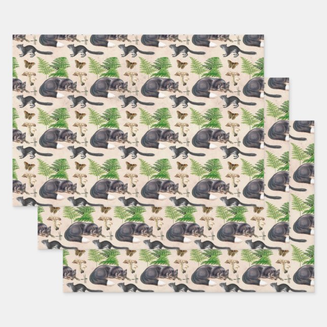 Grey Fox and Squirrel on Tan Decoupage Tissue Pape Wrapping Paper Sheet (Set)