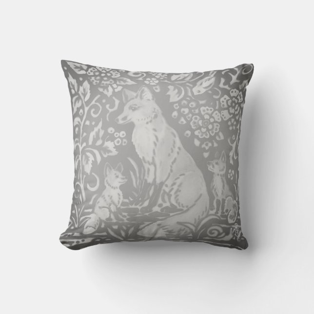 Grey Fox Family Woodland Animal Farmhouse Cottage  Cushion (Front)