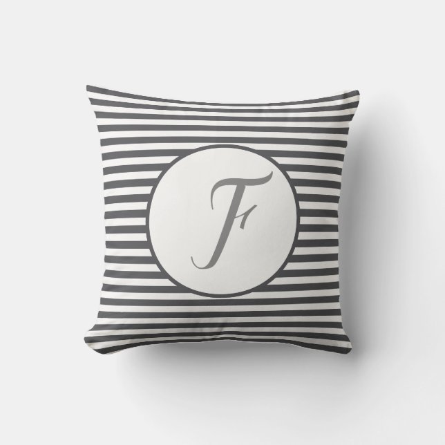 Grey Frame Monogram Letter Stripes Cushion (Front)