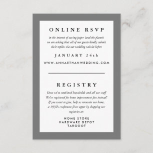 Grey Frame Wedding Reply RSVP and Registry Enclosure Card