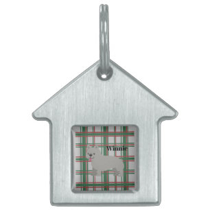 Grey French Bulldog, Christmas Plaid Pet ID Tag