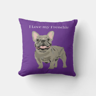 Grey French Bulldog, I Love my frenchie Cushion