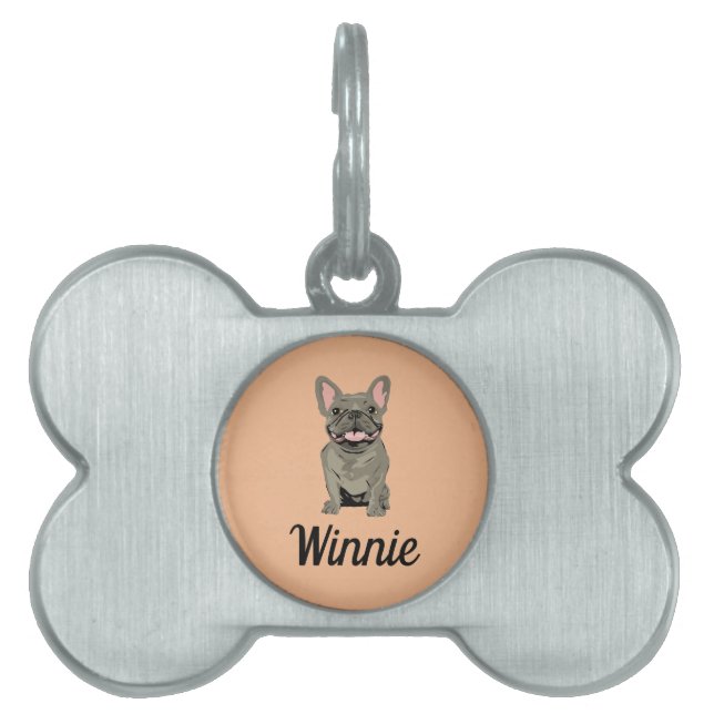Grey French Bulldog Pet ID Tag (Front)