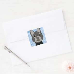 Grey French Bulldog, watercolor blue Square Sticker