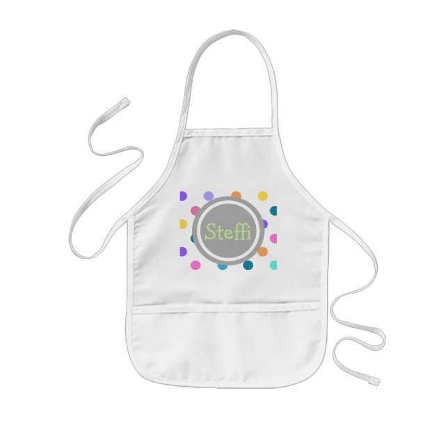 Grey fun dots of confetti colour kids apron (Front)