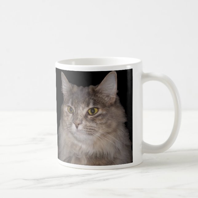 Grey Furry Cat on Coffee Cup (Right)
