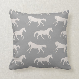 Grey Galloping Horses Pattern Cushion