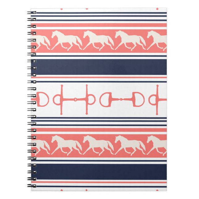 Grey Galloping Horses Pattern Spiral Notebook (Front)