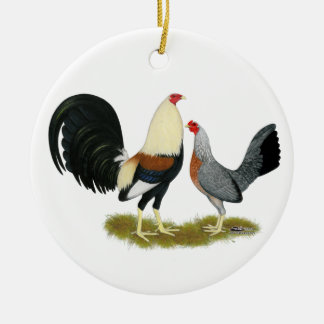 Grey Game Fowl Pair Ceramic Tree Decoration