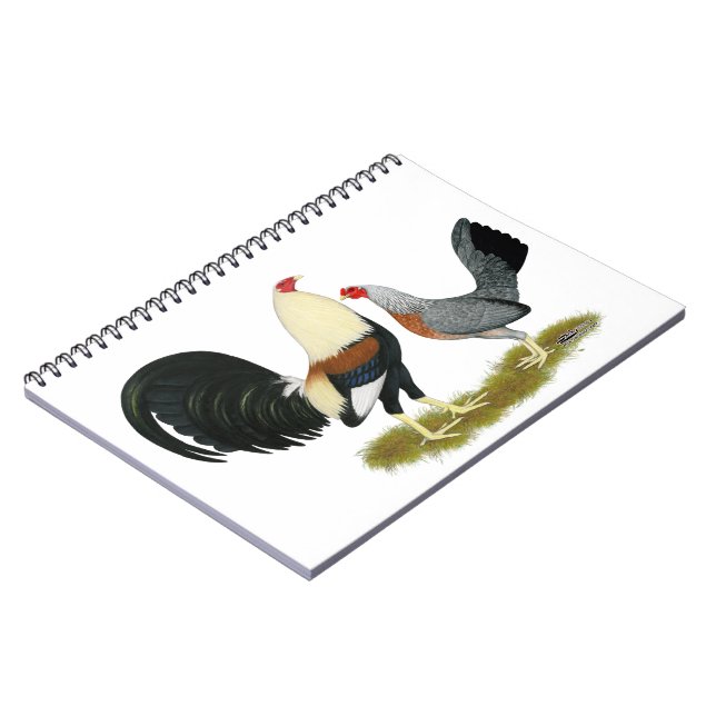 Grey Game Fowl Pair Spiral Notebook (Left Side)