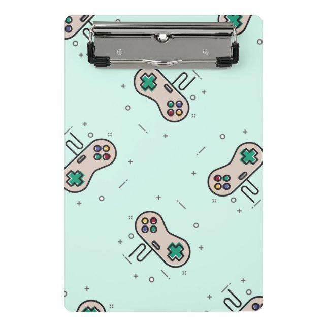 Grey game joystick on blue mini clipboard (Front)
