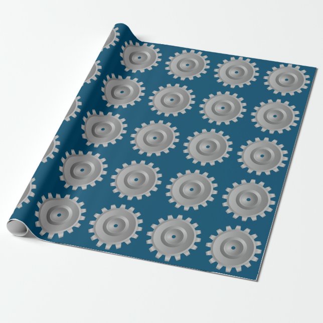 Grey Gear Wrapping Paper (Unrolled)