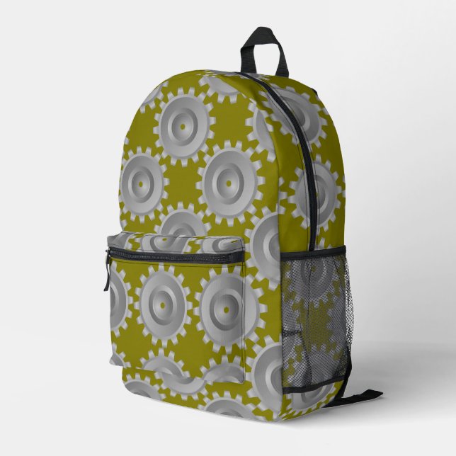 Grey Gears Printed Backpack (Back Corner Right)