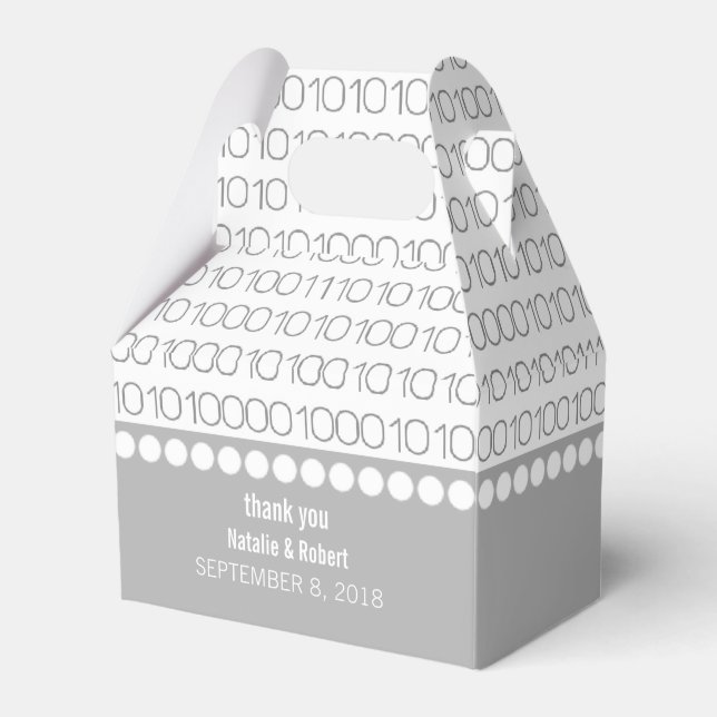 Grey Geek Chic Binary Code Favour Boxes (Front Side)