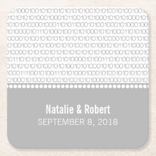 Grey Geek Chic Binary Code Paper Coasters