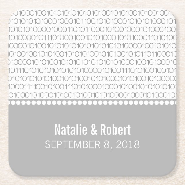 Grey Geek Chic Binary Code Paper Coasters (Front)