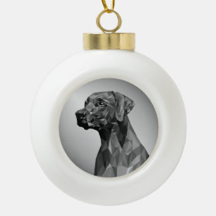 Grey Geometric Dog  Ceramic Ball Christmas Ornament