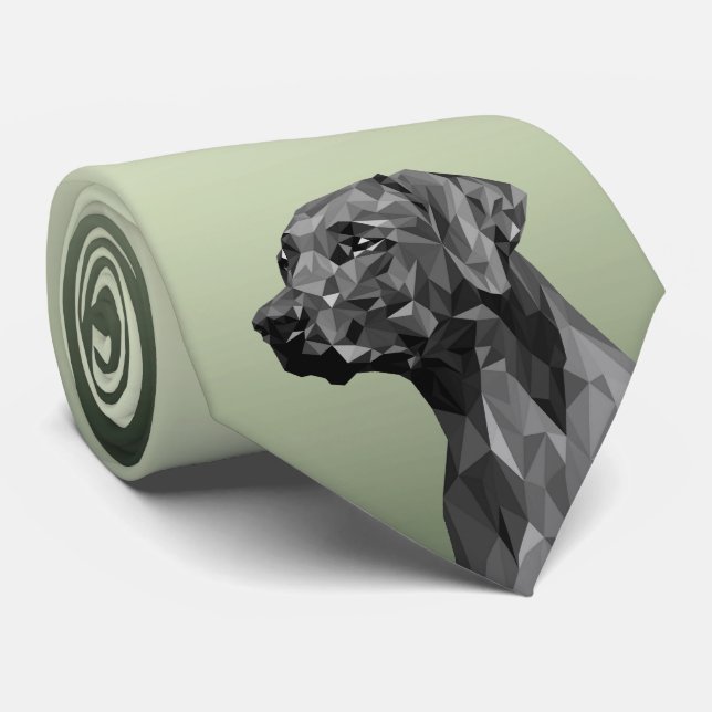 Grey Geometric Dog Green Tie (Rolled)