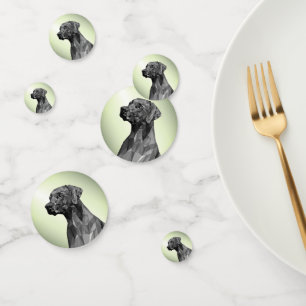 Grey Geometric Dog on green Confetti