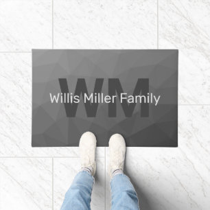 Grey geometric mesh pattern Monogram Doormat