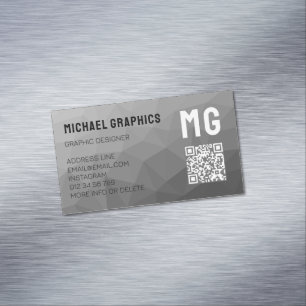 Grey geometric mesh pattern QR code Magnetic Business Card
