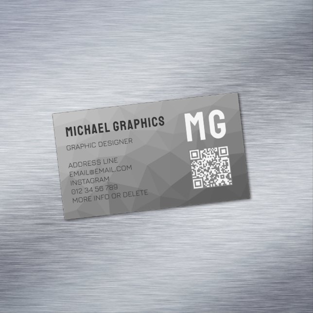 Grey geometric mesh pattern QR code  Magnetic Business Card (In Situ)