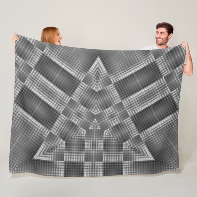 Grey Geometric Pattern Fleece Blanket (In Situ)
