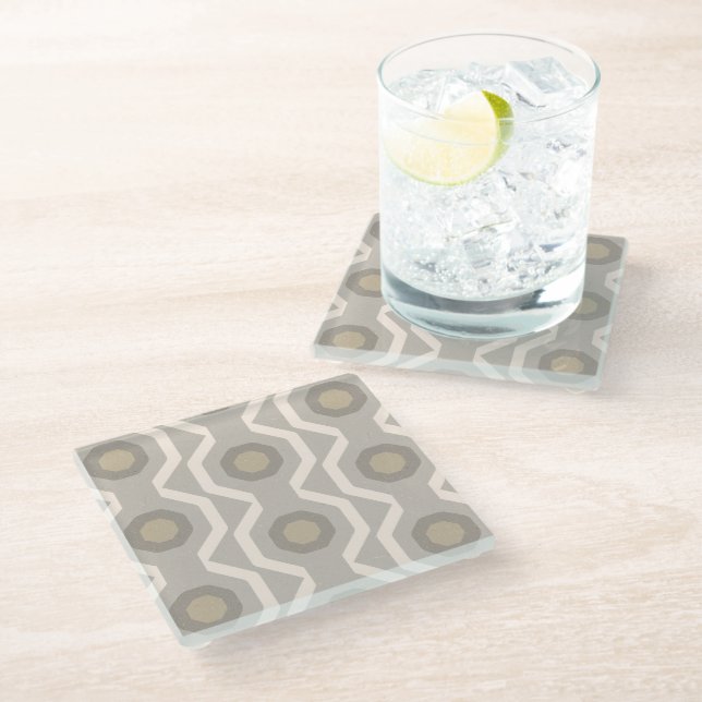 Grey geometric pattern glass coaster (Angled)