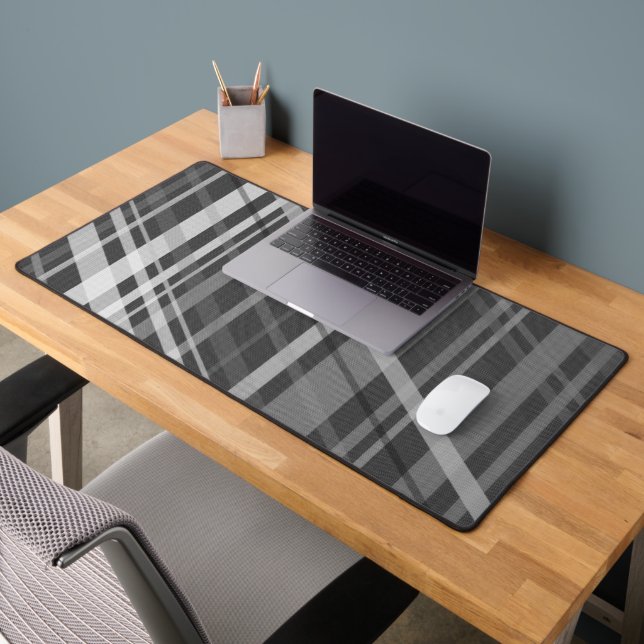 Grey geometric retro Lines Pattern Desk Mat (Office 2)