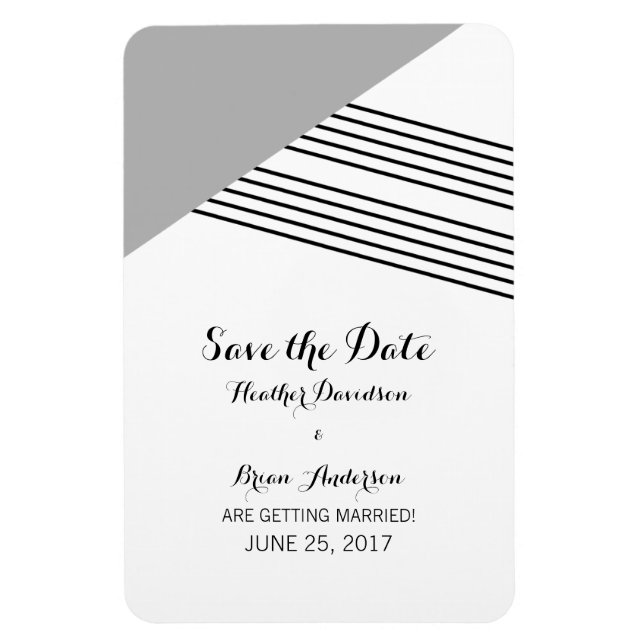 Grey Geometric Stripe Save the Date Magnet (Vertical)