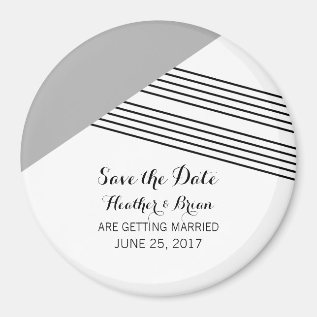 Grey Geometric Stripe Save the Date Magnet (Front)