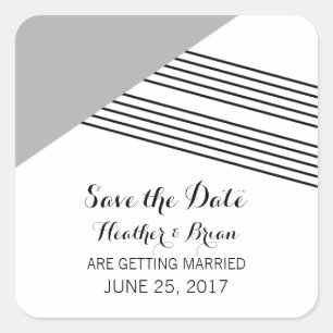 Grey Geometric Stripe Save the Date Stickers