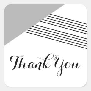 Grey Geometric Stripe Thank You Stickers