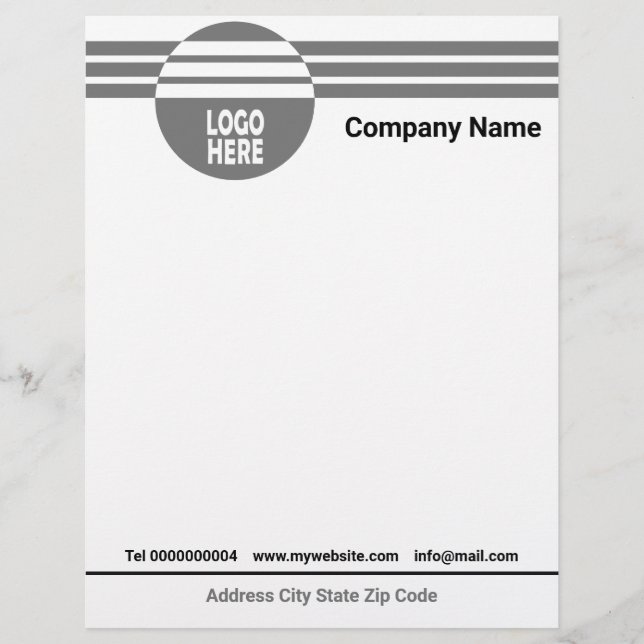Grey geometric stripes with logo and QR code Custom Letterhead (Front)