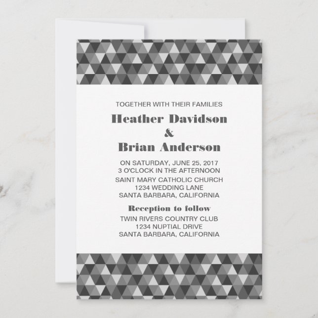 Grey Geometric Triangles Wedding Invite (Front)