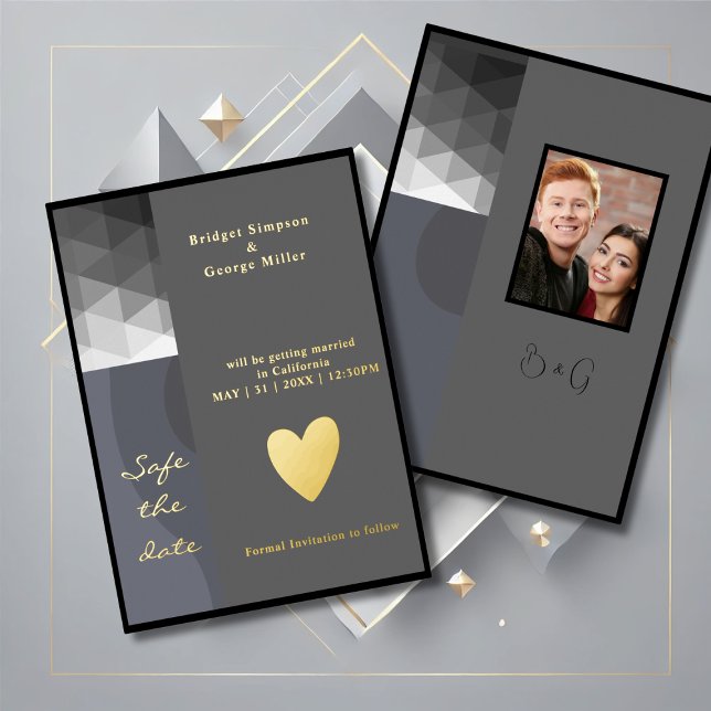 grey geometric wedding safe the date gold  (Creator Uploaded)