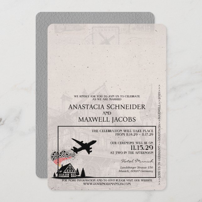 Grey Germany Passport Wedding Invitation (Front/Back)