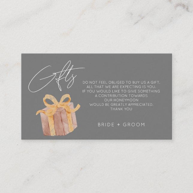 Grey gift registry honeymoon fund wedding  enclosure card (Front)