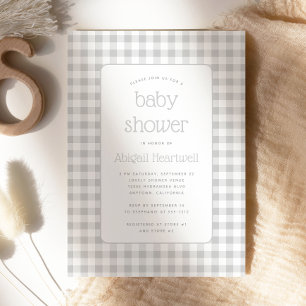 Grey Gingham Check Baby Shower Invitation