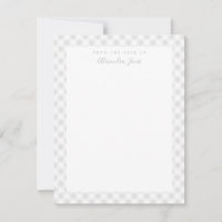 Grey Gingham Check Personal Stationery Note Card