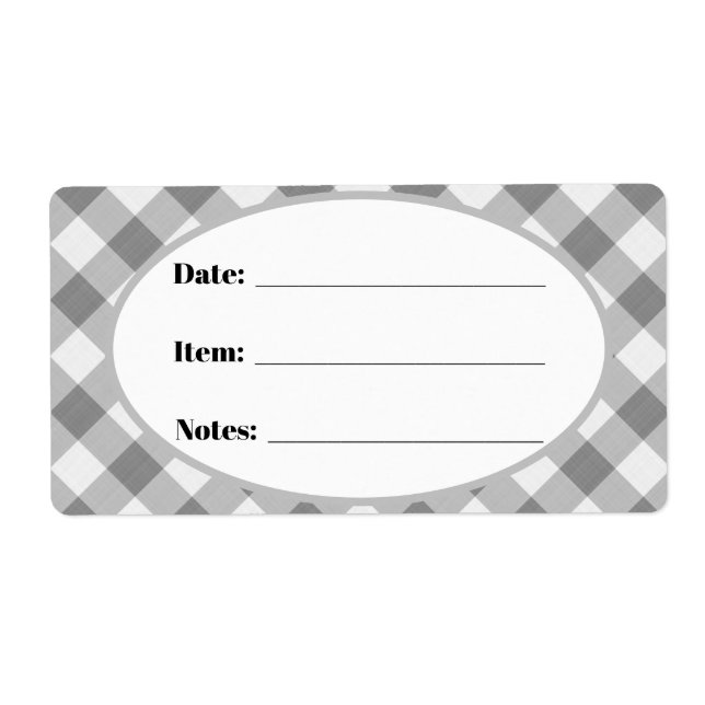 Grey Gingham Country Canning & Food Storage Label (Front)