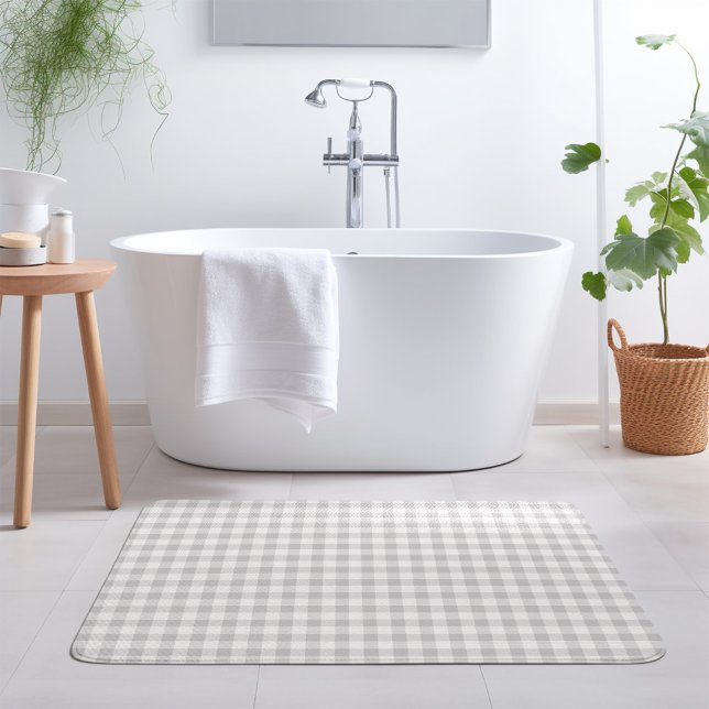 Grey Gingham | Farmhouse Bathroom Decor Bath Mat (Creator Uploaded)