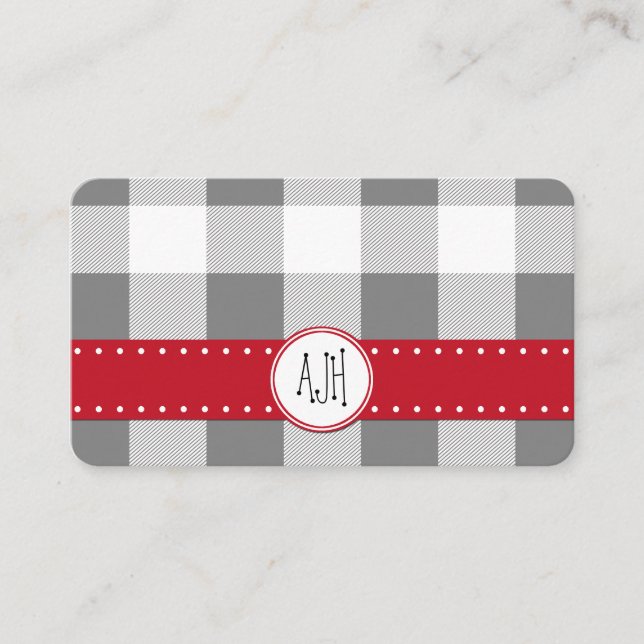 Grey Gingham, Gingham Pattern, Geometric Pattern Business Card (Front)