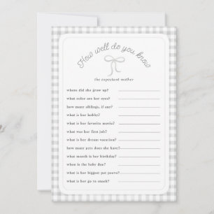 Grey gingham How well do you know shower Game Invitation