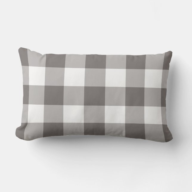 Grey Gingham Pattern Chequered Lumbar Cushion (Front)