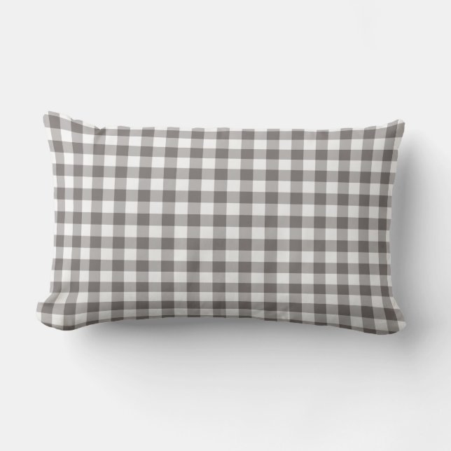 Grey Gingham Pattern Chequered Lumbar Cushion (Front)