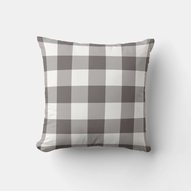 Grey Gingham Pattern Cushion (Front)