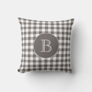 Grey Gingham Pattern Custom Monogram Cushion